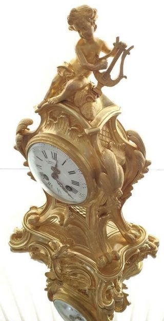Antique French Mantle Clock Stunning 1880 ' s Rococo Embossed 8 day Gilt Bronze 3