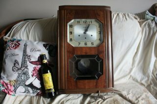 French Wall Clock Vedette.  Plays Westminster.  Chimes.  Good //