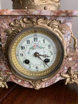 Antique Marble Bronze French Figural “ Joan Of Arc” Mantle Clock 5
