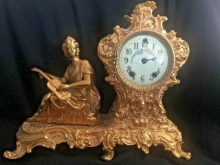 Antique 19th C Fancy Mantle Clock Gold Brass Bronze? Parts