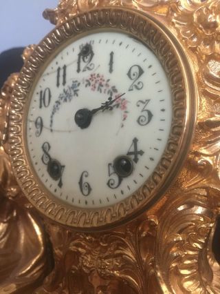 Antique 19th C Fancy Mantle Clock Gold Brass bronze? parts 3