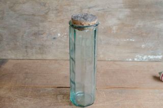 Vintage Light Blue Green Glass Tall Jar With Cork Lid/stopper