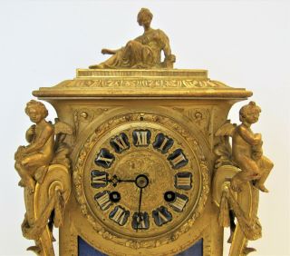 19thC French Bronze Figural Clock Signed Lenoir a Paris w Sevres Inserts 2
