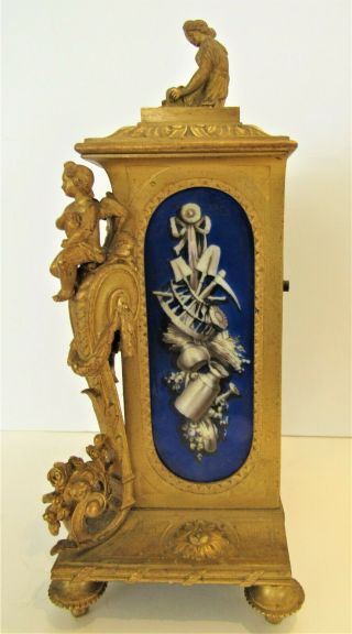 19thC French Bronze Figural Clock Signed Lenoir a Paris w Sevres Inserts 4