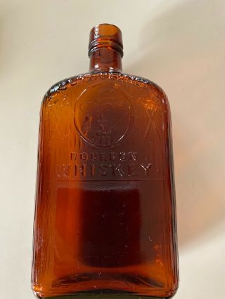 Vintage Old Colonel Bourbon Whiskey Raised Glass Brown Bottle 7 3/4 " Tall