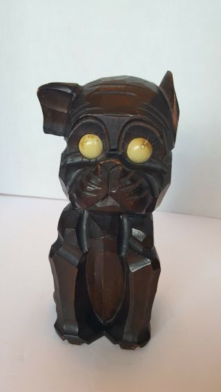 Bonzo Black Forest Carved Wood Dog Oswald Clock Rotating Roll Eyes Germany Rare