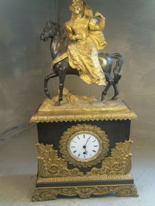 Large Antique French Gilt Brass Mantel Clock