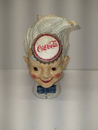 Vintage Coca Cola Sprite Boy Soda Jerk Cast Iron Piggy Bank Heavy Advertising