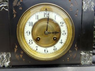 19th C French Black Slate,  Marble & Bronze Classical Mantel Shelf Clock 6
