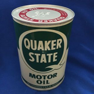 Vintage Quaker State Motor Oil Full Quart Metal Can Sae 30 Nos