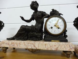 Antique French Mantel Clock Marble Bronze Clock 2
