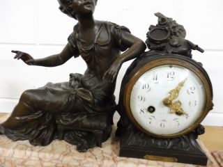 Antique French Mantel Clock Marble Bronze Clock 3