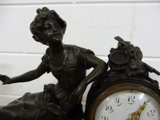 Antique French Mantel Clock Marble Bronze Clock 4
