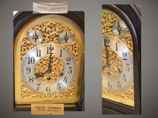 RESTORED RARE & GRAND ANTIQUE SETH THOMAS CHIME CLOCK NO.  73 - 1921 IN MAHOGANY 4