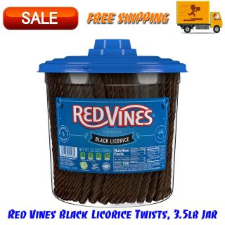 Red Vines Black Licorice Twists,  3.  5lb Jar,  Candy,  Fat,  Kosher,  Low Calorie