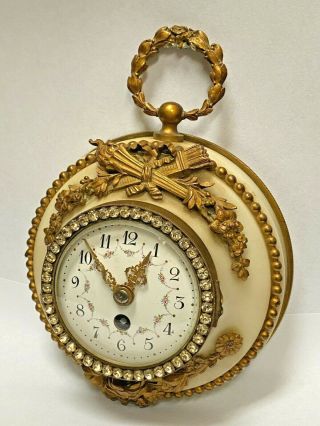 Antique 19th Century Gilt Bronze & Alabaster French Boudoir Sedan Clock