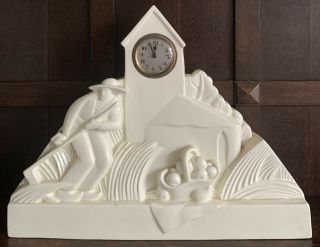 Antique Art Deco French Ceramic Mantle Clock By George Chevalier