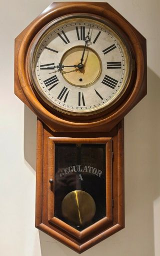 Antique 1895 Ansonia Regulator A Octagon Long Drop School House Regulator Clock