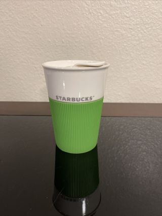 Starbucks 2012 Ceramic Coffee Mug Tumbler 8 Oz W Green Silicone Grip
