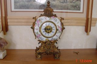 Eugene Farcot Guilded Porcelain Mantle Clock Circa 1880