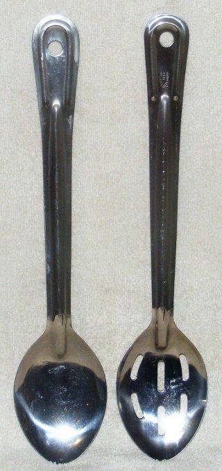 2 Vintage Solid Stainless Steel Cooking Spoons 1 Slotted 13 " India