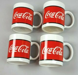 Coca - Cola Coffee Mugs Cups Gibson 1996 Set Of 4 Coke Red And White 8 Oz.