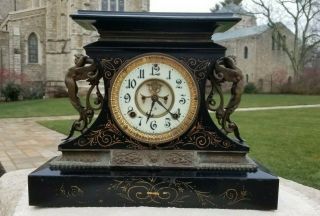 Ansonia Rosalind Black Enamel On Iron Case Mantel Clock - Usa York