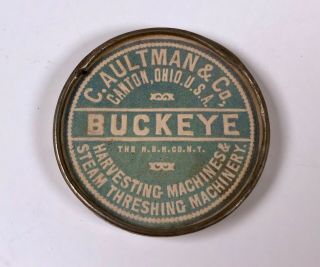 Antique Buckeye Steam Harvesting Threshing Machinery Advertising Pocket Mirror
