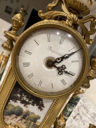 Imperial 3 Piece Bronzed & Porcelain Garniture Set Mantle Clock 6