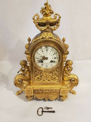 Bigelow,  Kennard & Co,  Japy Freres French Mid - 19th C.  Gilt Bronze Clock,  Cherubs