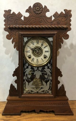 Gilbert “lake No.  5” 8 Day Gingerbread Parlor Mantel Clock W/ Alarm