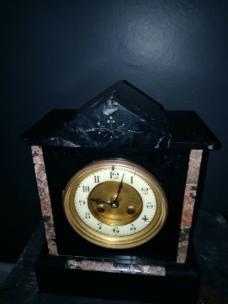 1800s French Black Marble Mantle Clock