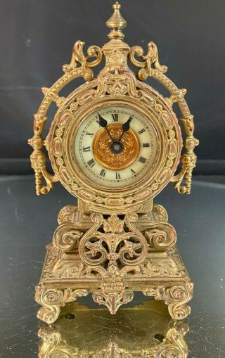 MIniature Clock - - Gold on Copper - - Porcelain Face - - Ornate - - Maker Unknown - - BUY IT N 2