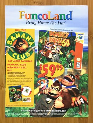 Donkey Kong 64 N64 Nintendo 64 1999 Print Ad/poster Official Funcoland Art Rare
