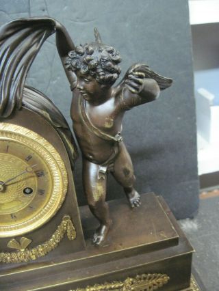 VINTAGE Picnot Pere A Paris French Empire Ormolu Bronze Cherub Clock 5