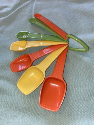 Vintage Tupperware Measuring Spoon Set Multicolor Green Orange Yellow