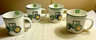 Set Of 4 John Deere Tractor Coffee Mugs Cups Gibson Country Farm Green