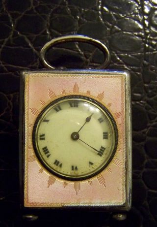 Swiss Silver And Guilloche Enamel Sub - Miniature Travel Carriage Clock Timepiece
