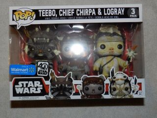 Funko Pop : Star Wars - Walmart Exclusive Ewok 3 Pack Teebo Chirpa Logray 40th