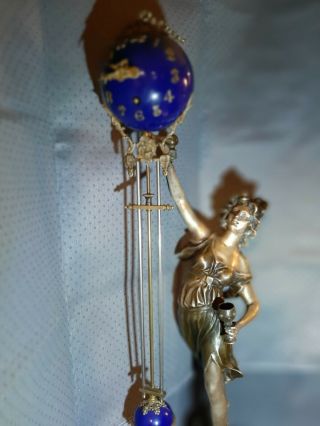 Large Figural Brass & Bronze Lady Swinging Arm Mystery Clock
