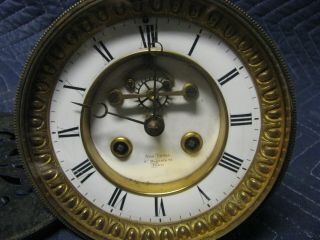 French Mantle Clock Movement With Brocot Escapement,  Signed Dial