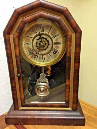 Octagon Rosewood Waterbury Mantel Clock W/alarm - Running