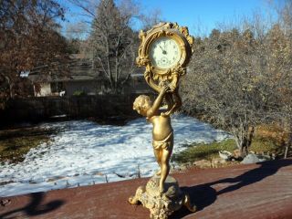 Large Jennings Brothers Art Nouveau Spelter Cherub Clock.  Runs -