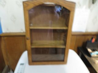 SMALL TABLETOP OR WALL CURIO CABINET LIGHT WOOD,  15X10X 4 IN 2