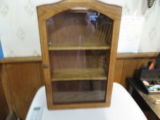 SMALL TABLETOP OR WALL CURIO CABINET LIGHT WOOD,  15X10X 4 IN 3