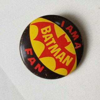 1966 Vtg Creative House Batman & Robin Pinback Button Pin I Am A Batman Fan