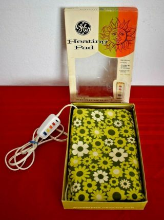 Vintage Ge Heating Pad Flower Design P - 55 - Sh General Electric 3 Heat Push Button
