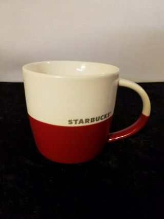 2011 Starbucks Coffee Mug Cup Red & White Silver Logo Bone China 16 Oz