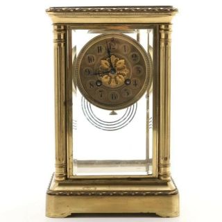 Japy Frères French Bevel Glass Brass Case Clock,  Late 19th Century