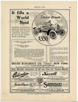 1912 Liberty Brush Runabout Automobile Ny Ad: Letter From Detroit City Gas Co.
